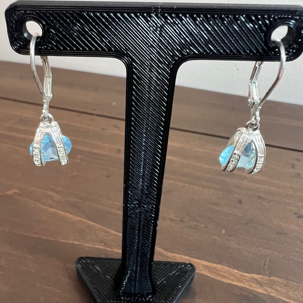 Silver Blue Crystal Drop Earrings - Women Jewelry